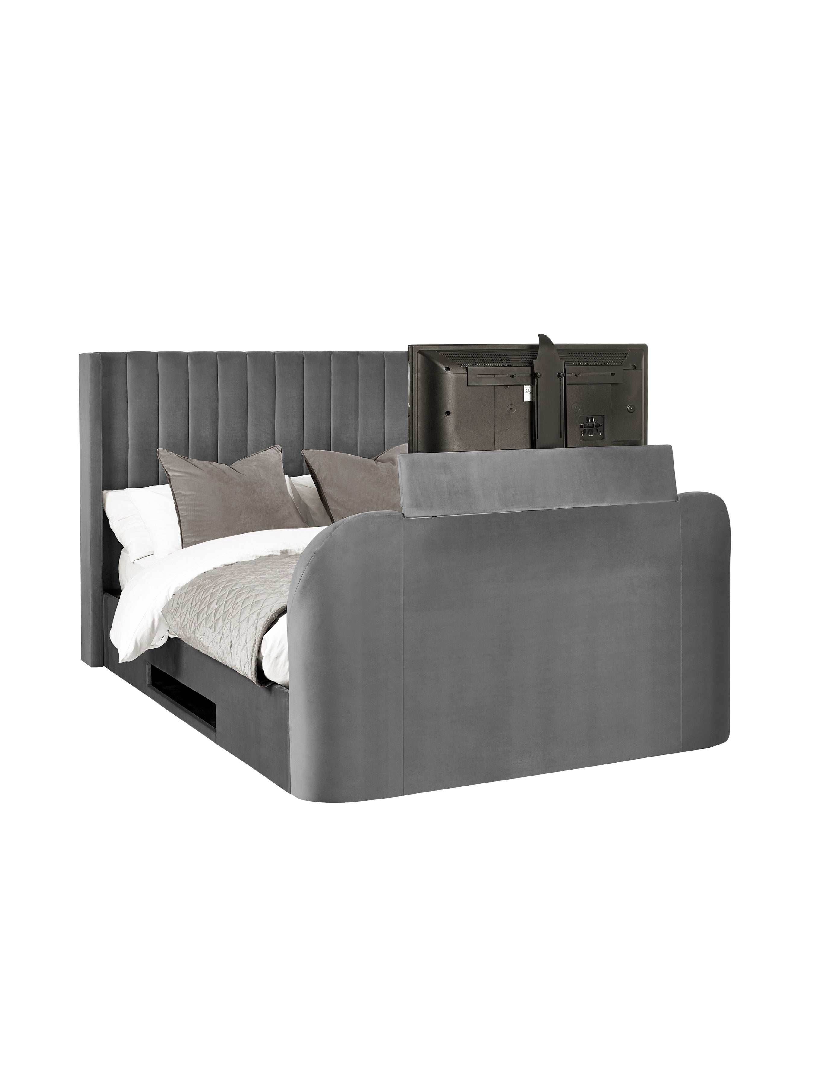 Alston Dark Grey Velvet Ottoman TV Bed King